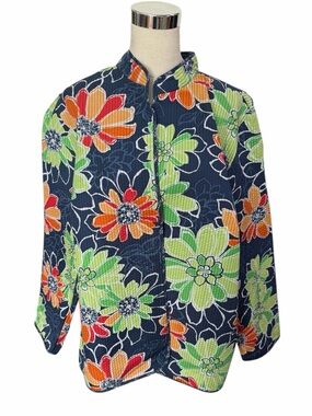 ALFRED DUNNER  Navy Floral Blazer  with Lime & Orange Flowers